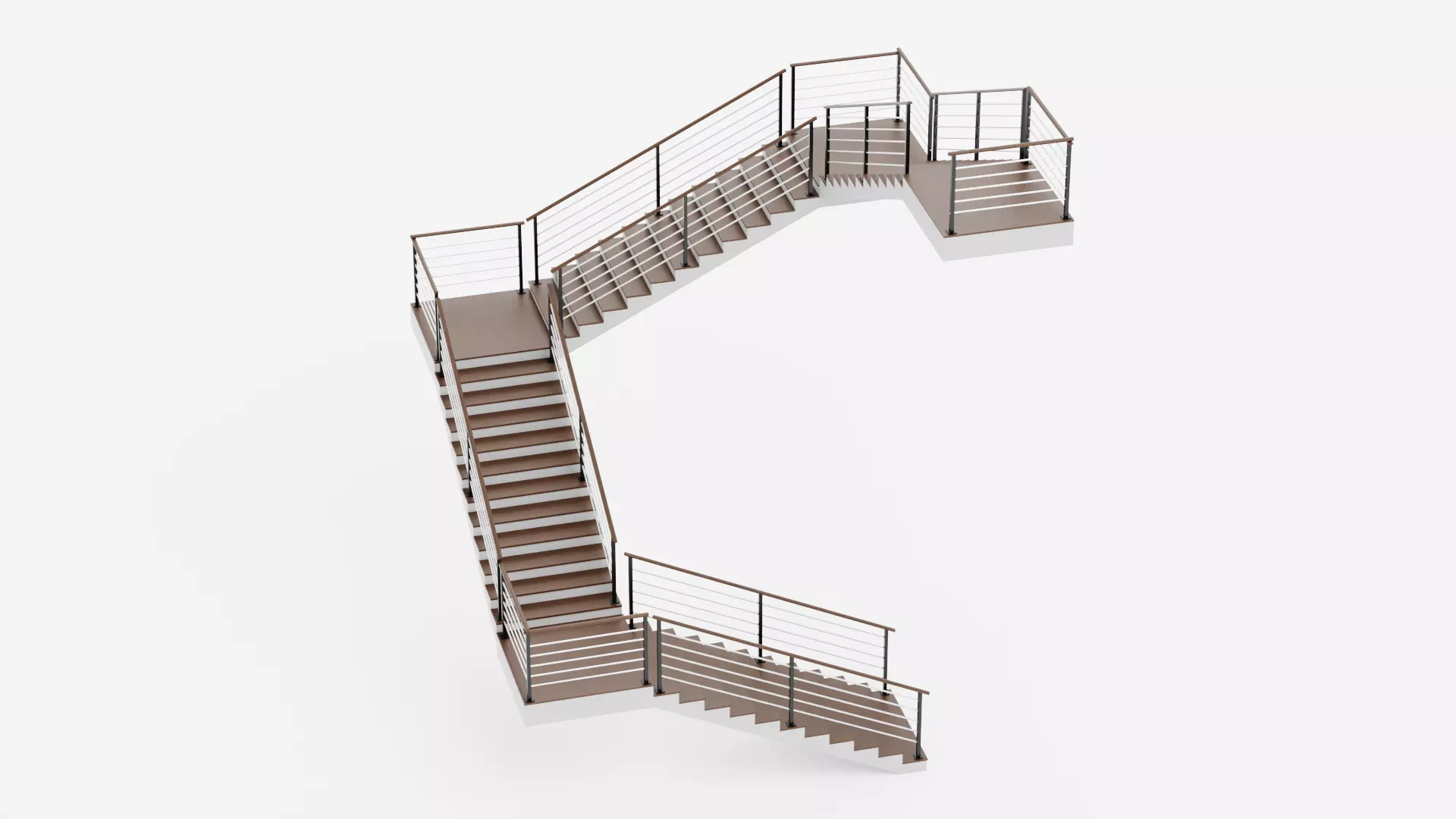 Square Staircase V2 - Multi-Level Modern Interior Stairs Low-poly 3D model_3