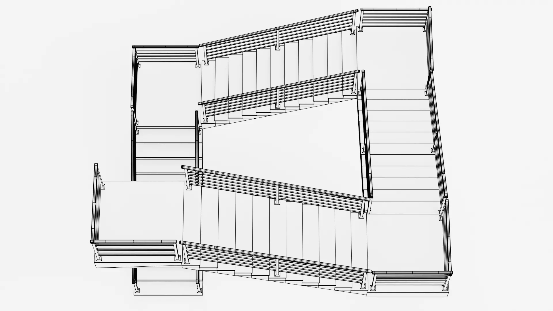 Square Staircase V2 - Multi-Level Modern Interior Stairs Low-poly 3D model_10