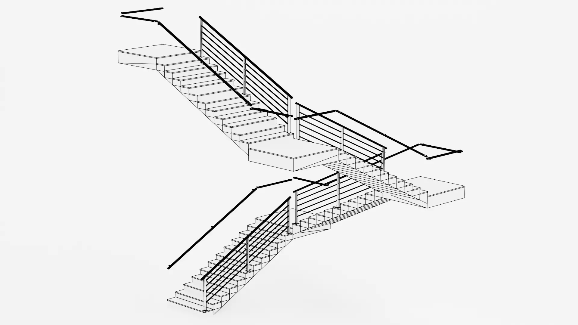 Square Staircase V3 - Multi-Level Modern Interior Stairs Low-poly 3D model_9