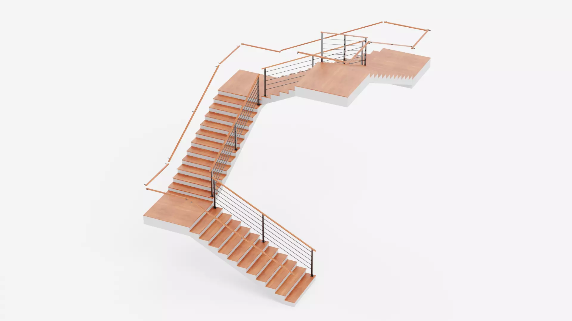 Square Staircase V3 - Multi-Level Modern Interior Stairs Low-poly 3D model_3