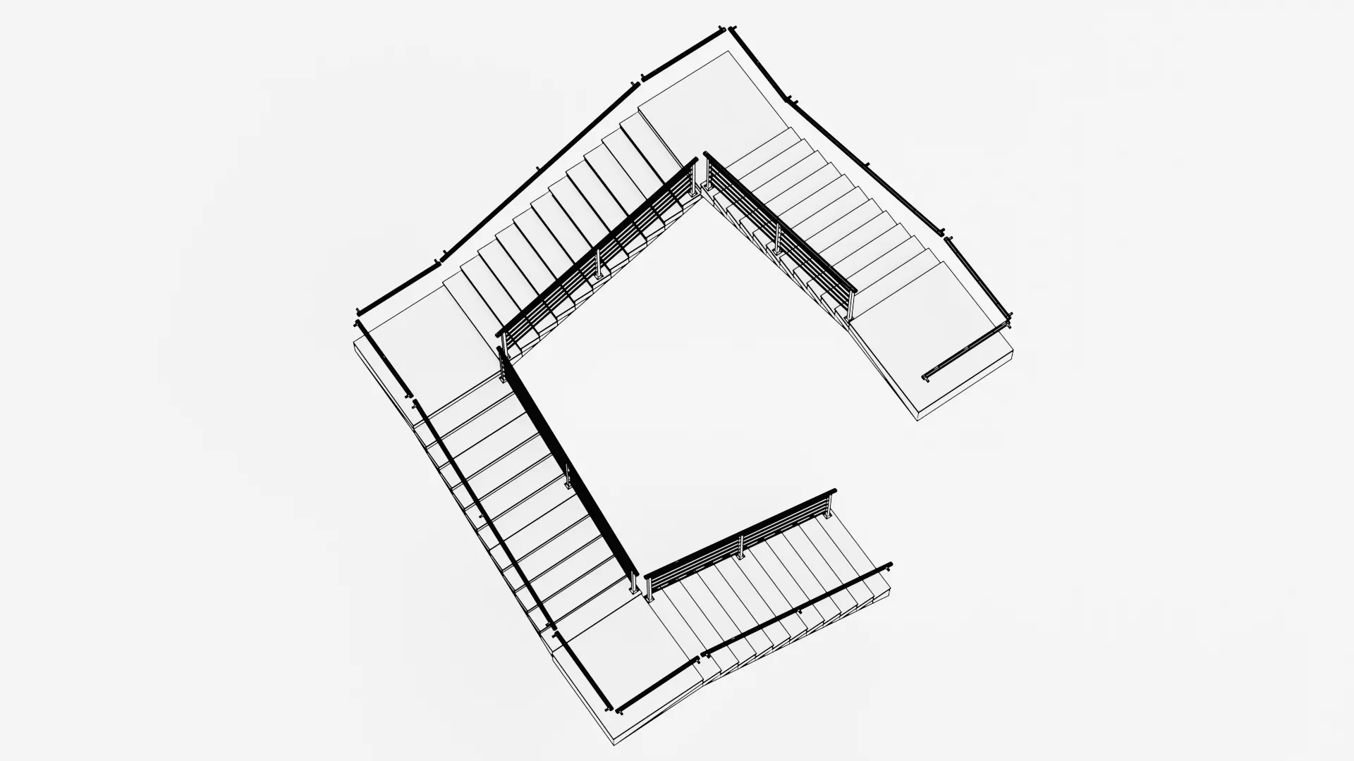 Square Staircase V3 - Multi-Level Modern Interior Stairs Low-poly 3D model_12