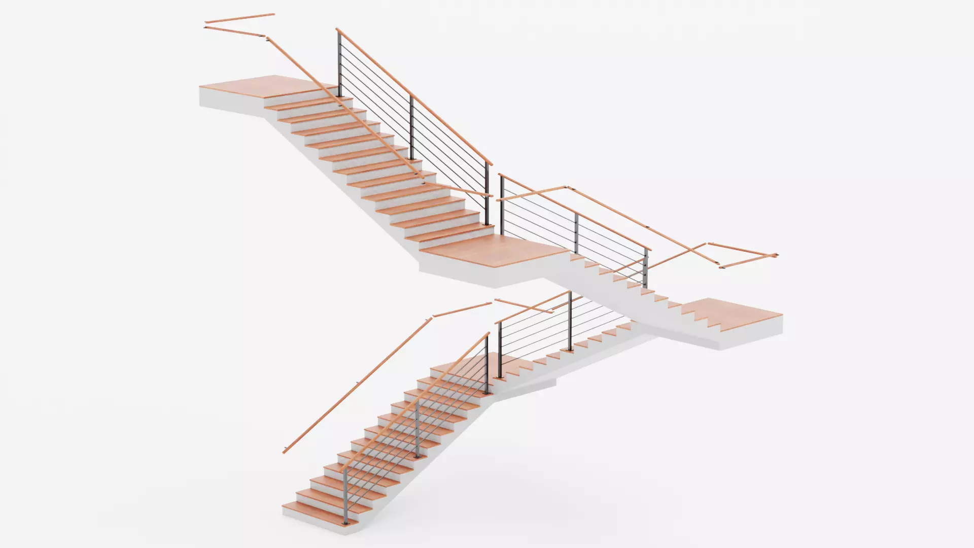 Square Staircase V3 - Multi-Level Modern Interior Stairs Low-poly 3D model_0