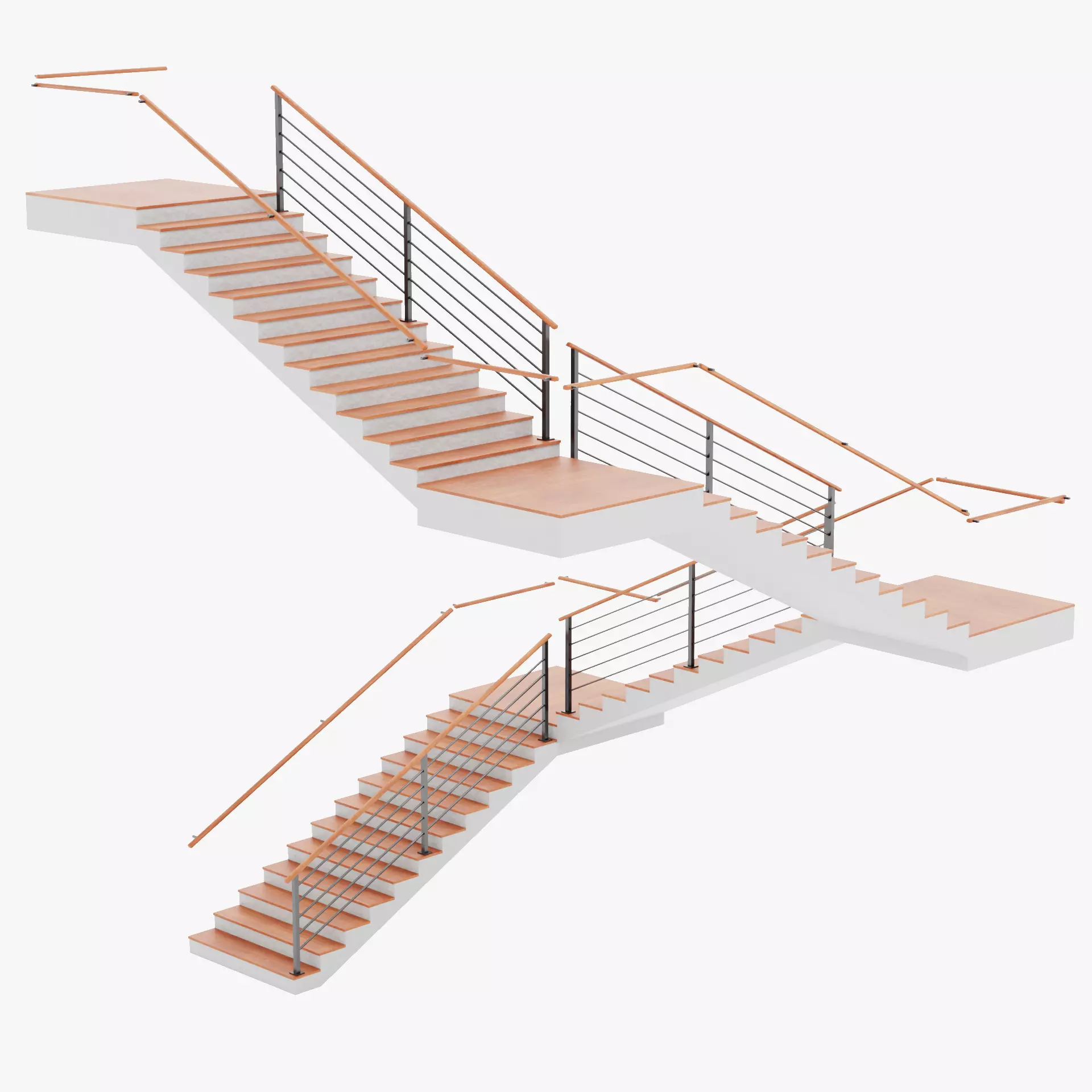 Square Staircase V3 - Multi-Level Modern Interior Stairs Low-poly 3D model_13