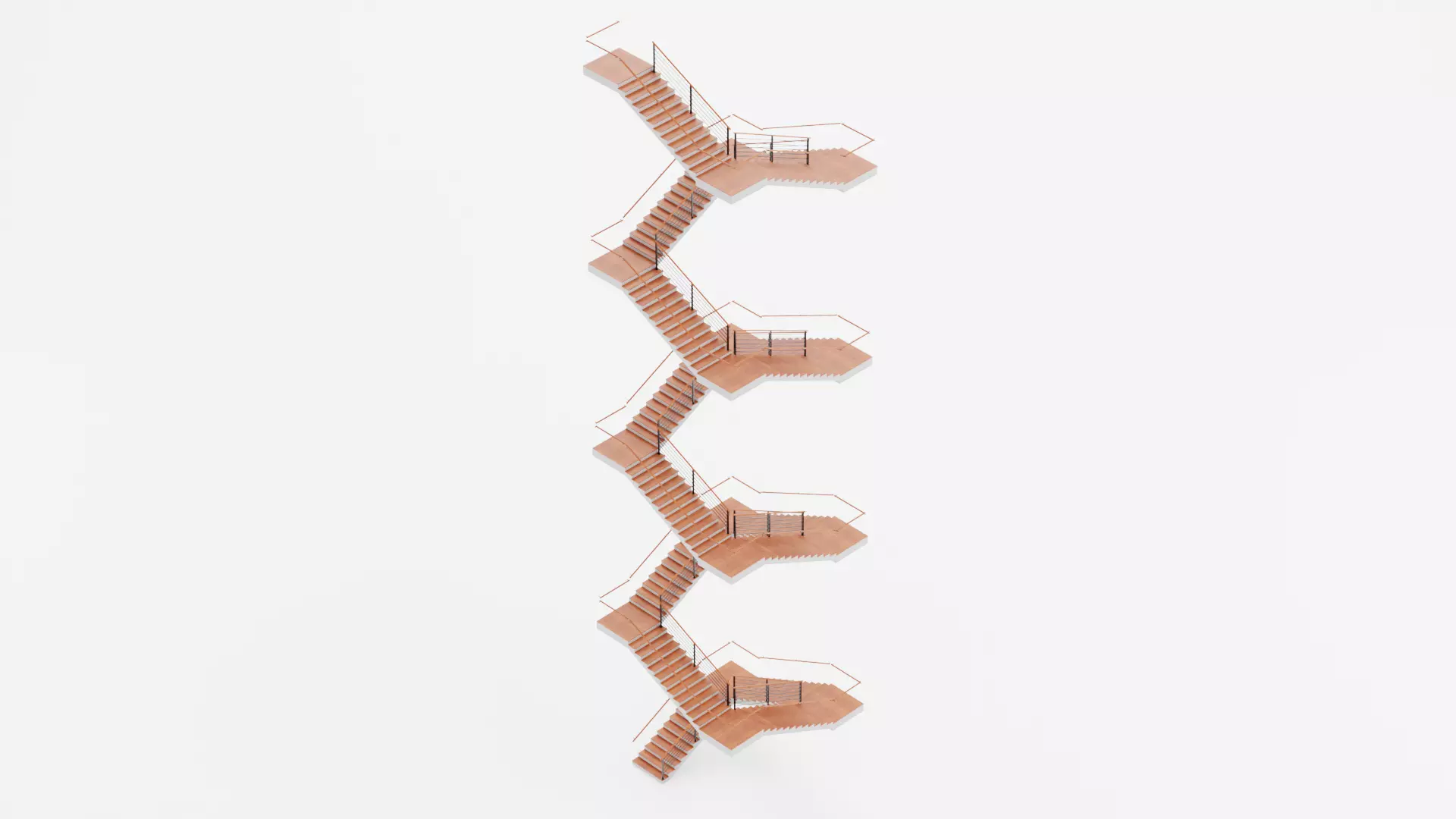 Square Staircase V3 - Multi-Level Modern Interior Stairs Low-poly 3D model_7