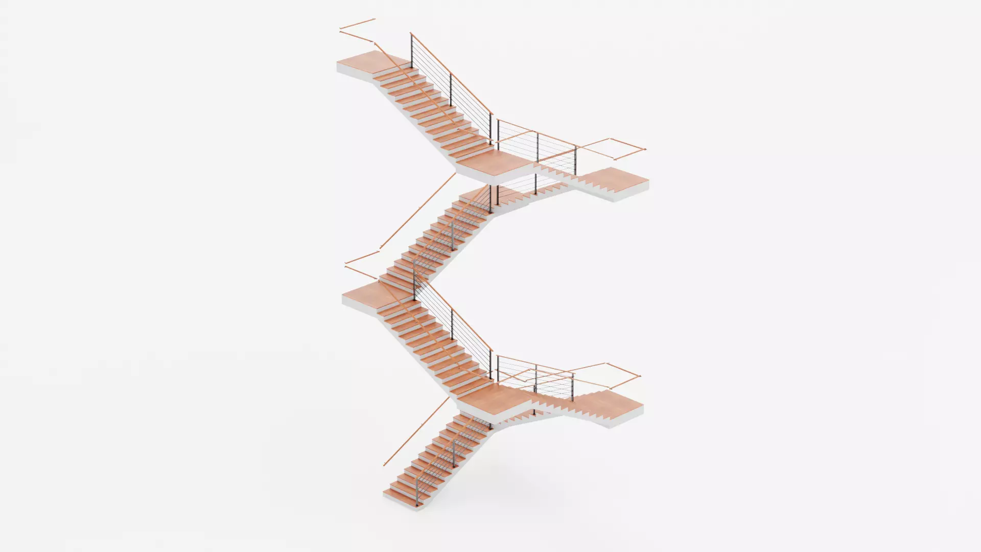 Square Staircase V3 - Multi-Level Modern Interior Stairs Low-poly 3D model_6