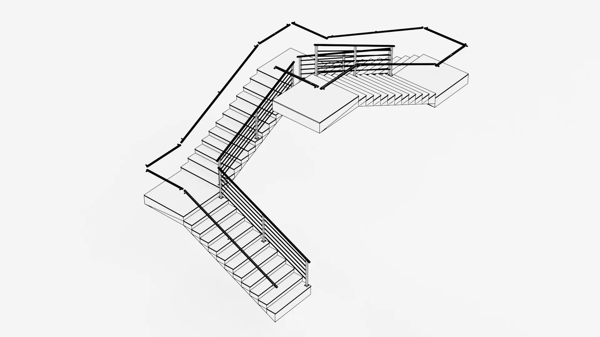 Square Staircase V3 - Multi-Level Modern Interior Stairs Low-poly 3D model_11