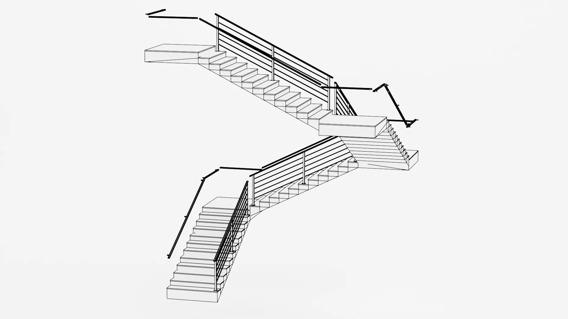 Square Staircase V3 - Multi-Level Modern Interior Stairs Low-poly 3D model_10