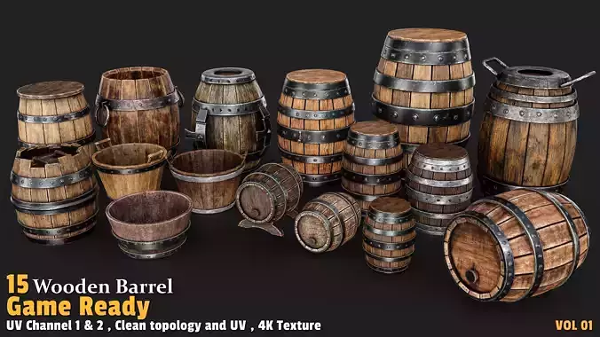 Wooden Barrel Game Ready VOL01