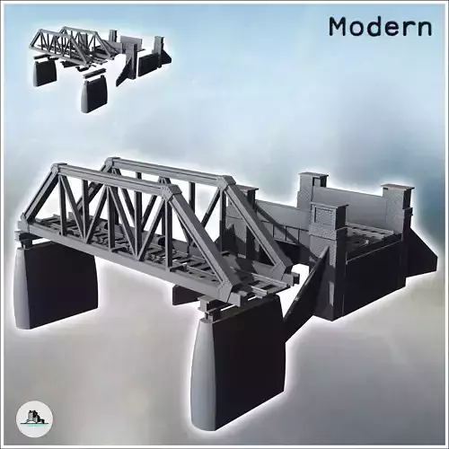 Set of two modern railway bridges with pillars and brick railing