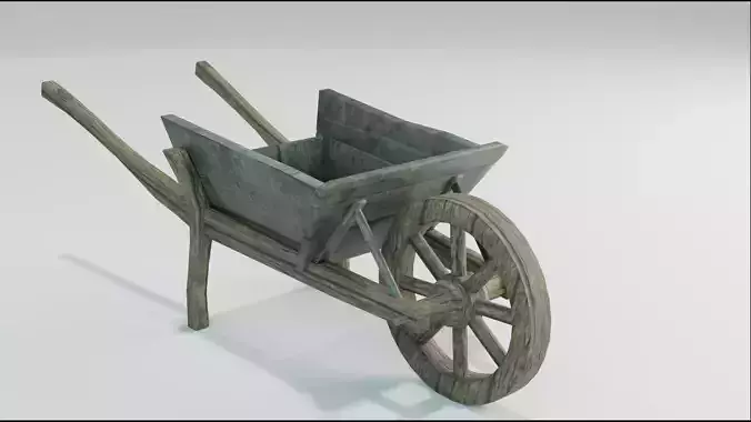 Medieval Wooden Wheelbarrow 3D Model LODs 4K PBR Game Ready