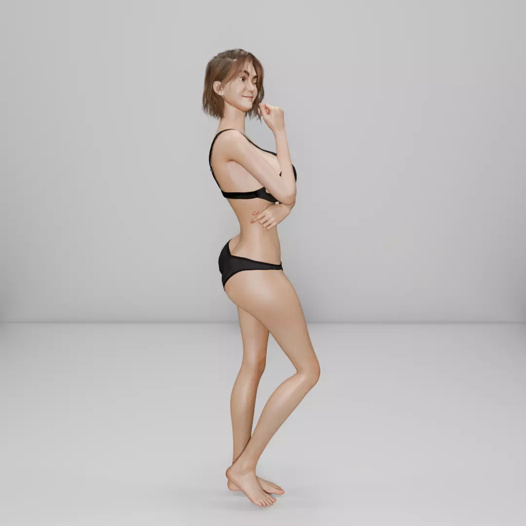 Realistic Female 3D Character Stylized Asian Woman Low-poly 3D model_1