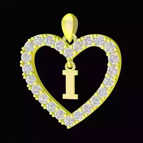 Heart Shaped Diamond Letter I Pendant for Women 68i 
