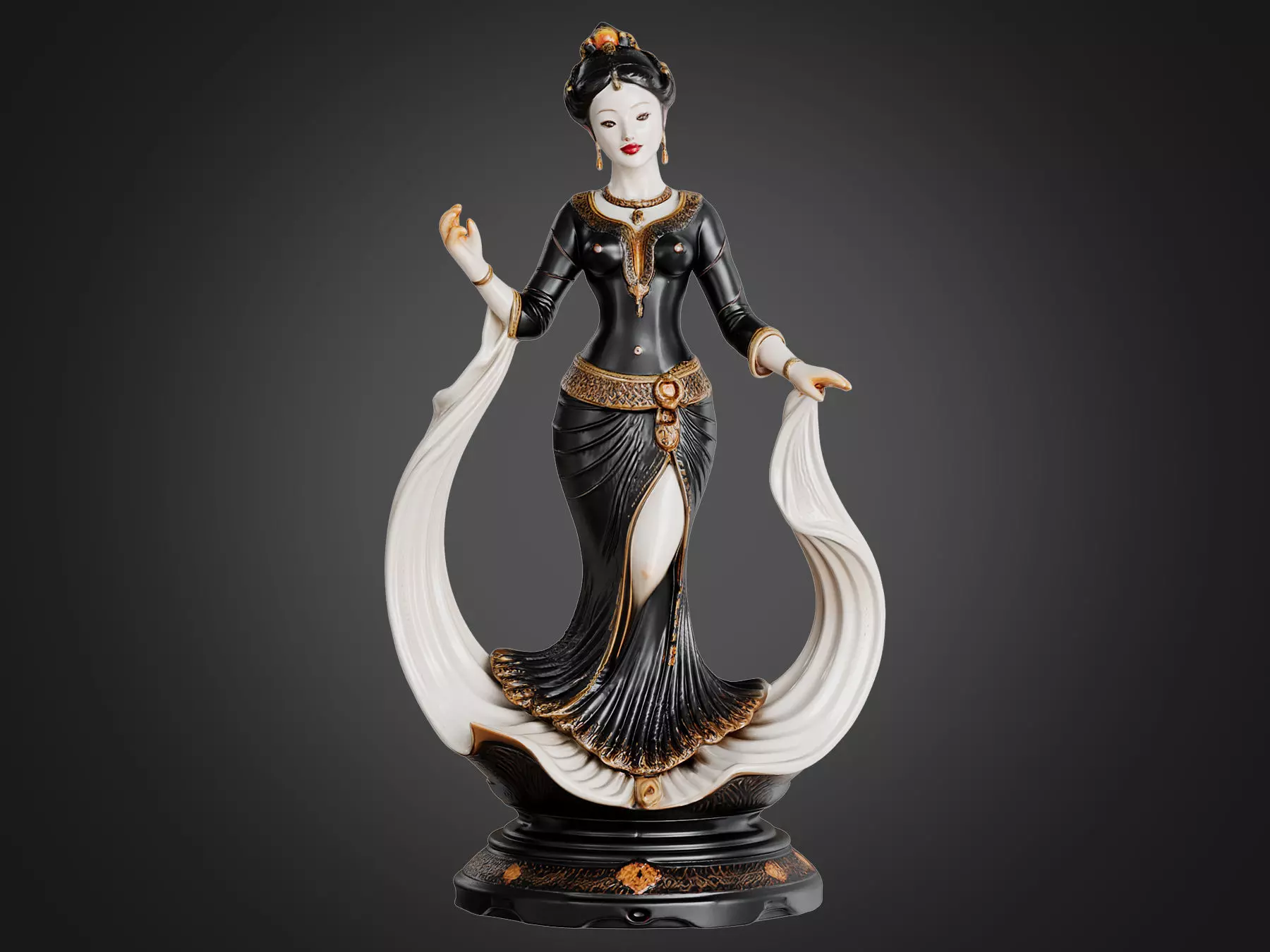 Classic Female Figurine Black Gold Sculpture 3D model_2
