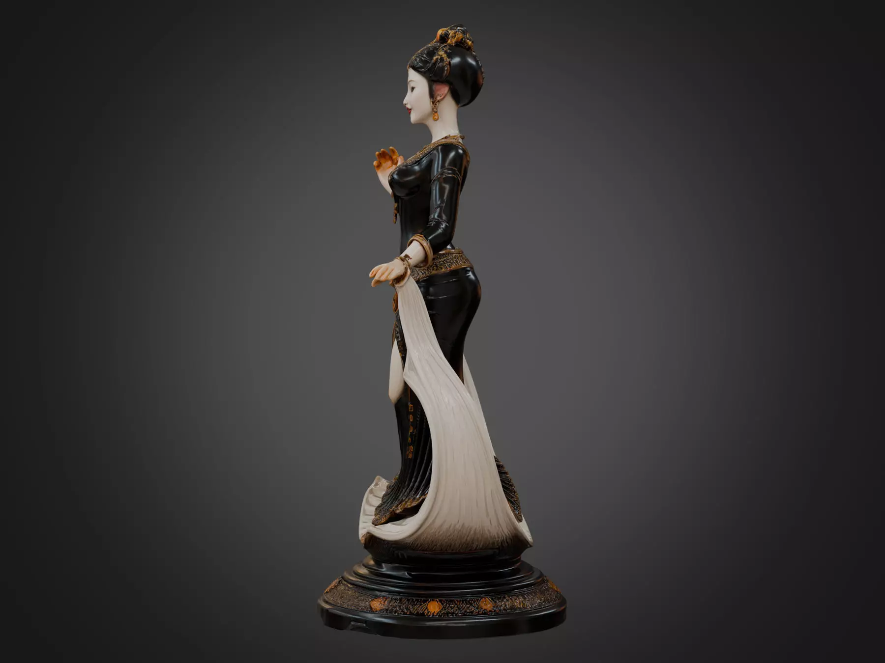 Classic Female Figurine Black Gold Sculpture 3D model_4