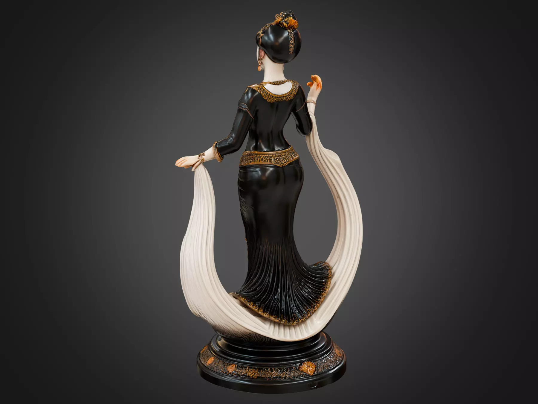 Classic Female Figurine Black Gold Sculpture 3D model_5
