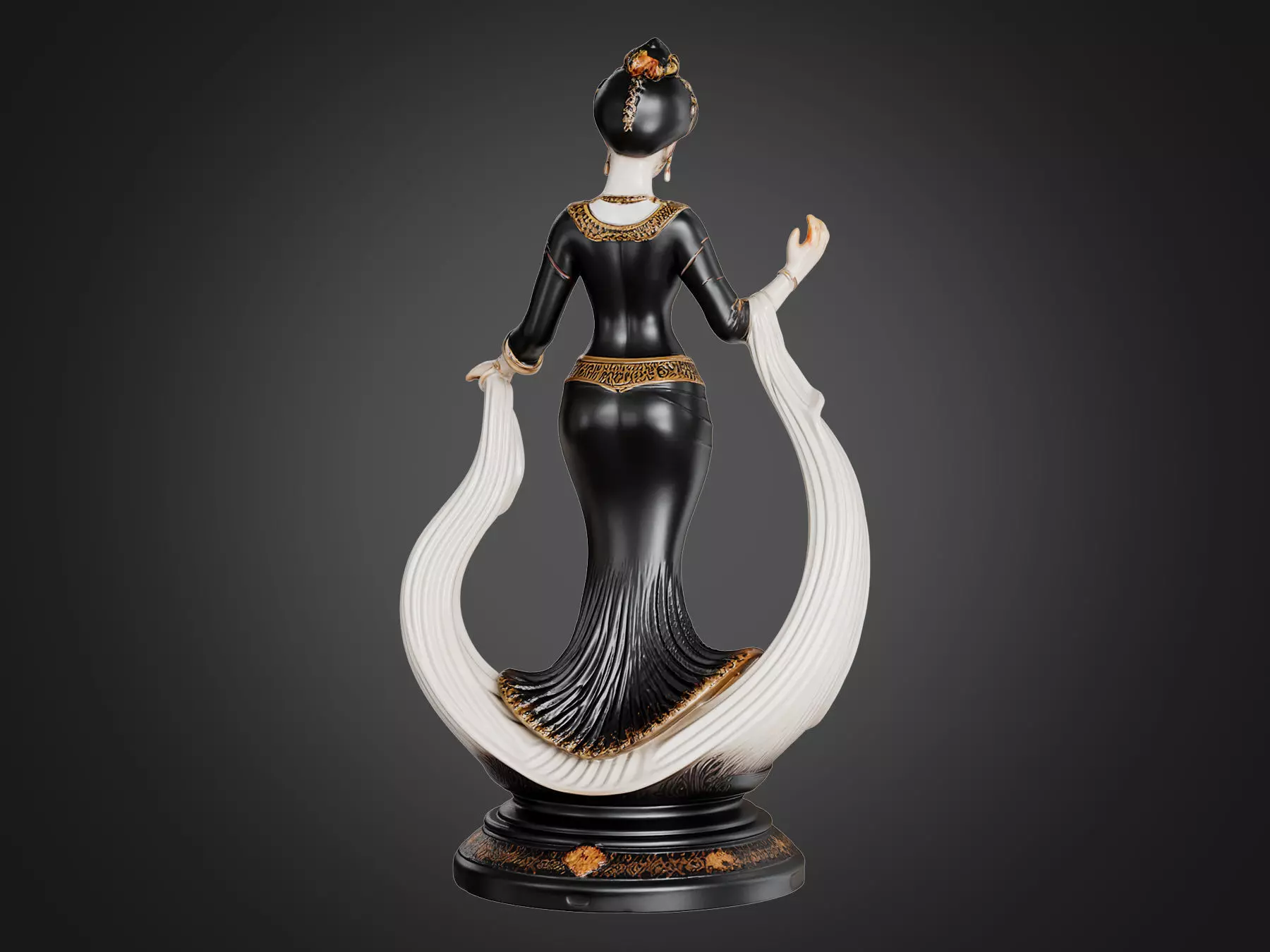 Classic Female Figurine Black Gold Sculpture 3D model_6