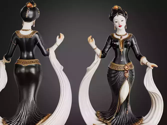 Classic Female Figurine Black Gold Sculpture 3D model
