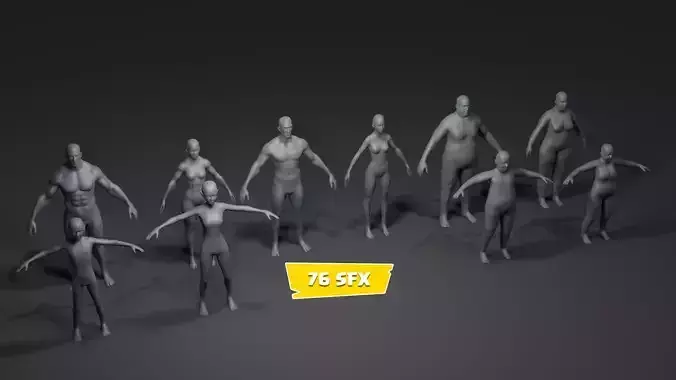 Human Body Base Mesh 10 3D Models Pack 20k with 76 Sound Effects