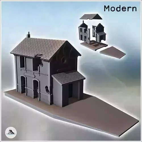 Small railway station with passenger platforms and annex with do