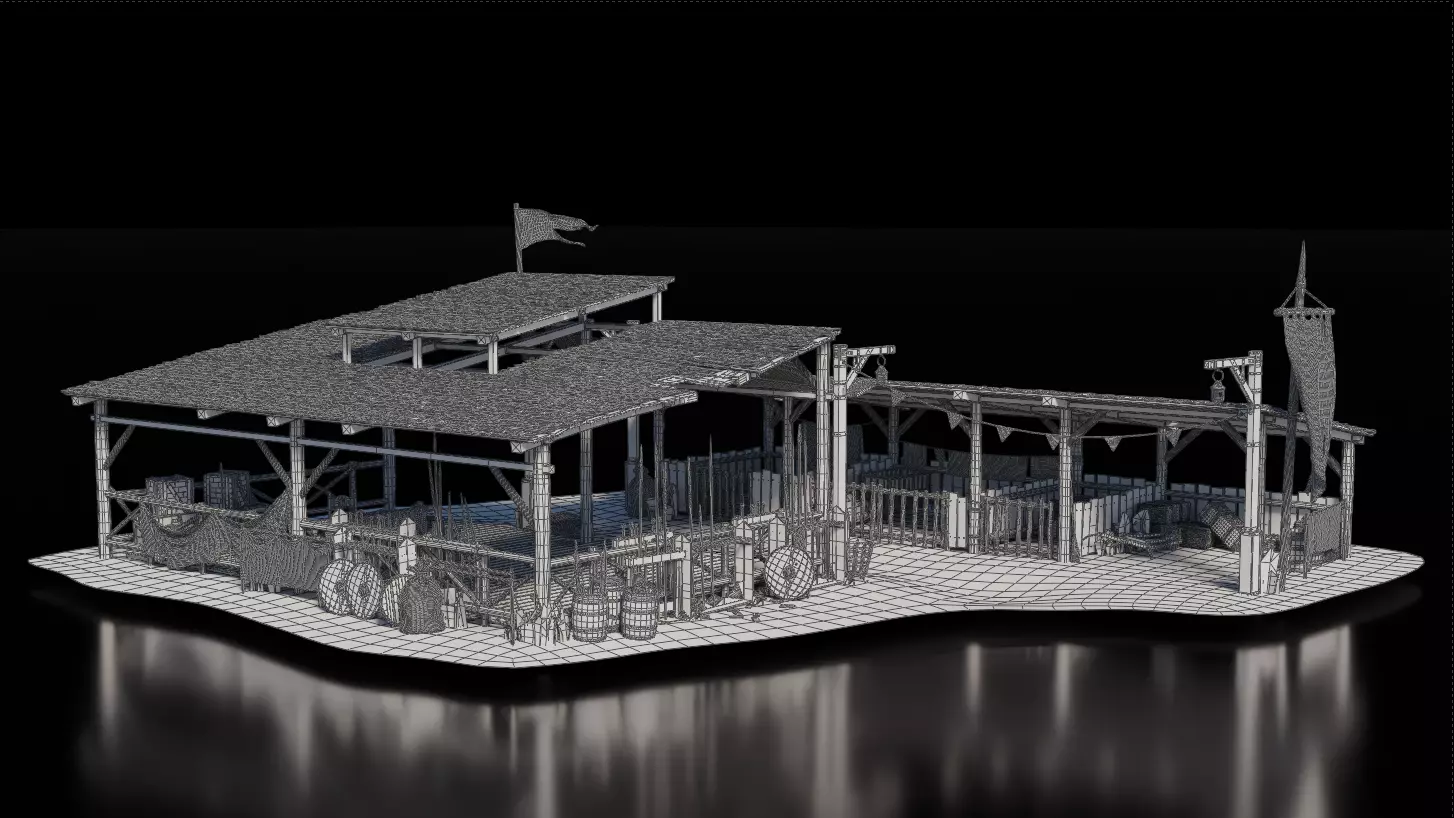 Army Shelter Stable Medieval 3D model_4