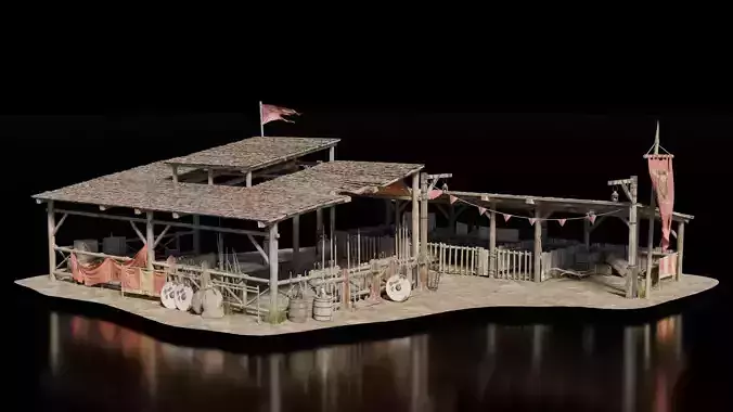 Army Shelter Stable Medieval 3D model Army Shelter Stable Medieval 3D model
