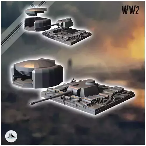 Set of bunker and blockhouse for artillery piece with buried Pan