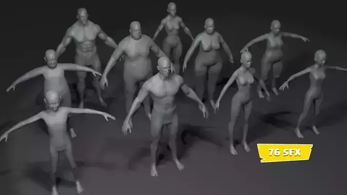 Human Body Base Mesh 10 3D Models Pack 10k with 76 Sound Effects