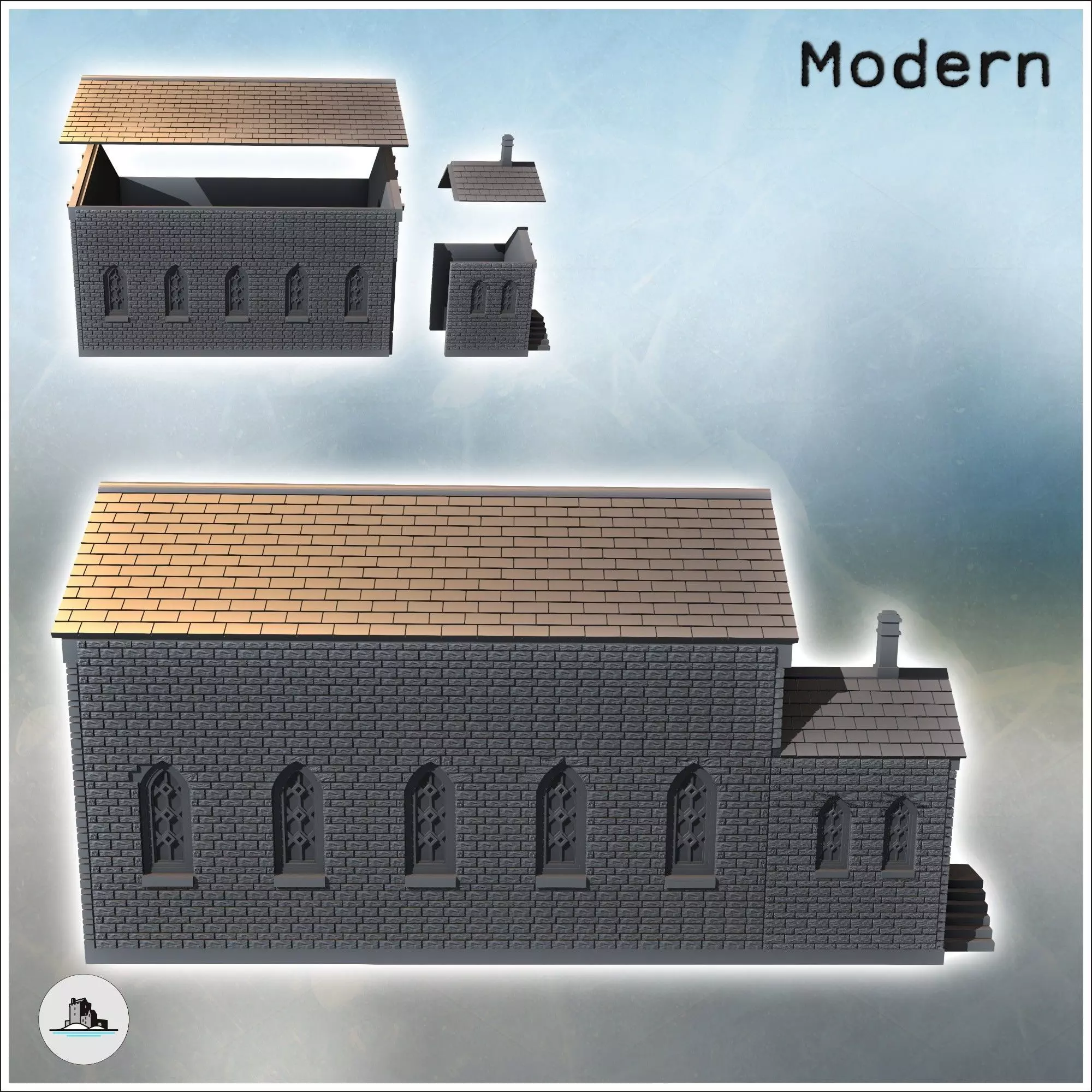 Brick warehouse with large windows and annex with door 26 - Mode 3D print model_2