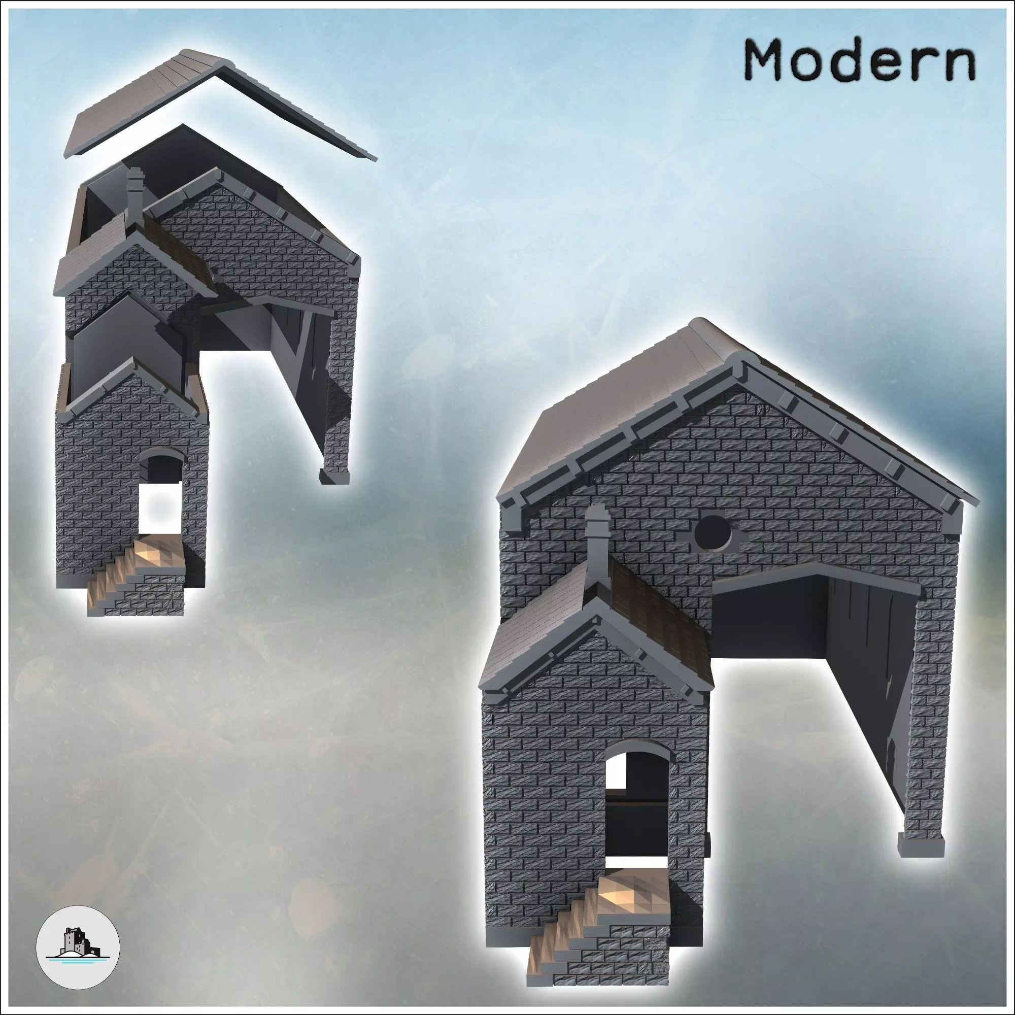 Brick warehouse with large windows and annex with door 26 - Mode 3D print model_1