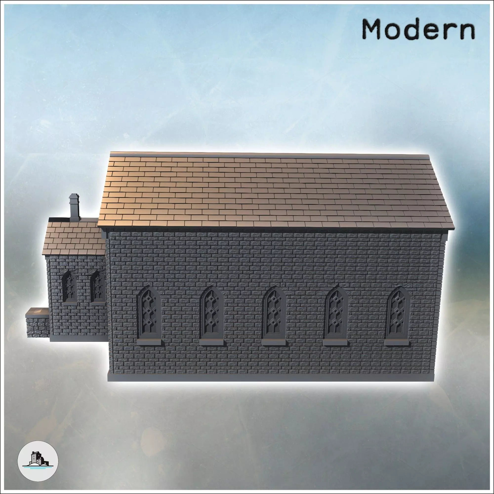 Brick warehouse with large windows and annex with door 26 - Mode 3D print model_4
