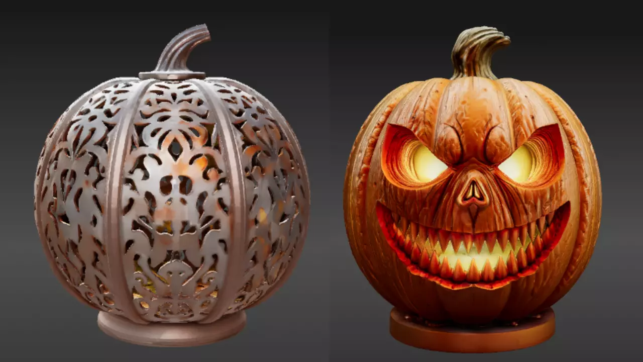 Jack-O-Lantern Pumpkin 3D Model Halloween Two Pack Model 3D model_2