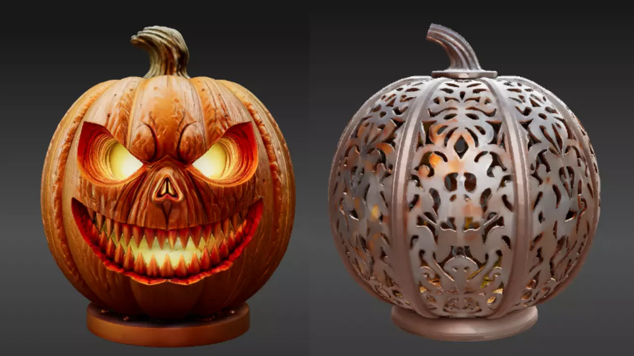 Jack-O-Lantern Pumpkin 3D Model Halloween Two Pack Model 3D model_0