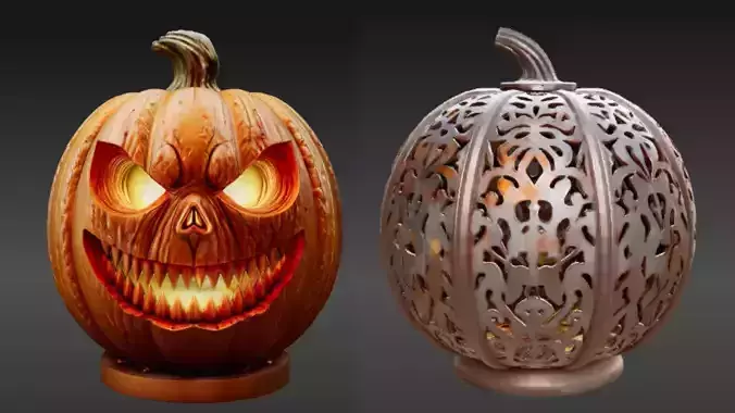 Jack-O-Lantern Pumpkin 3D Model Halloween Two Pack Model
