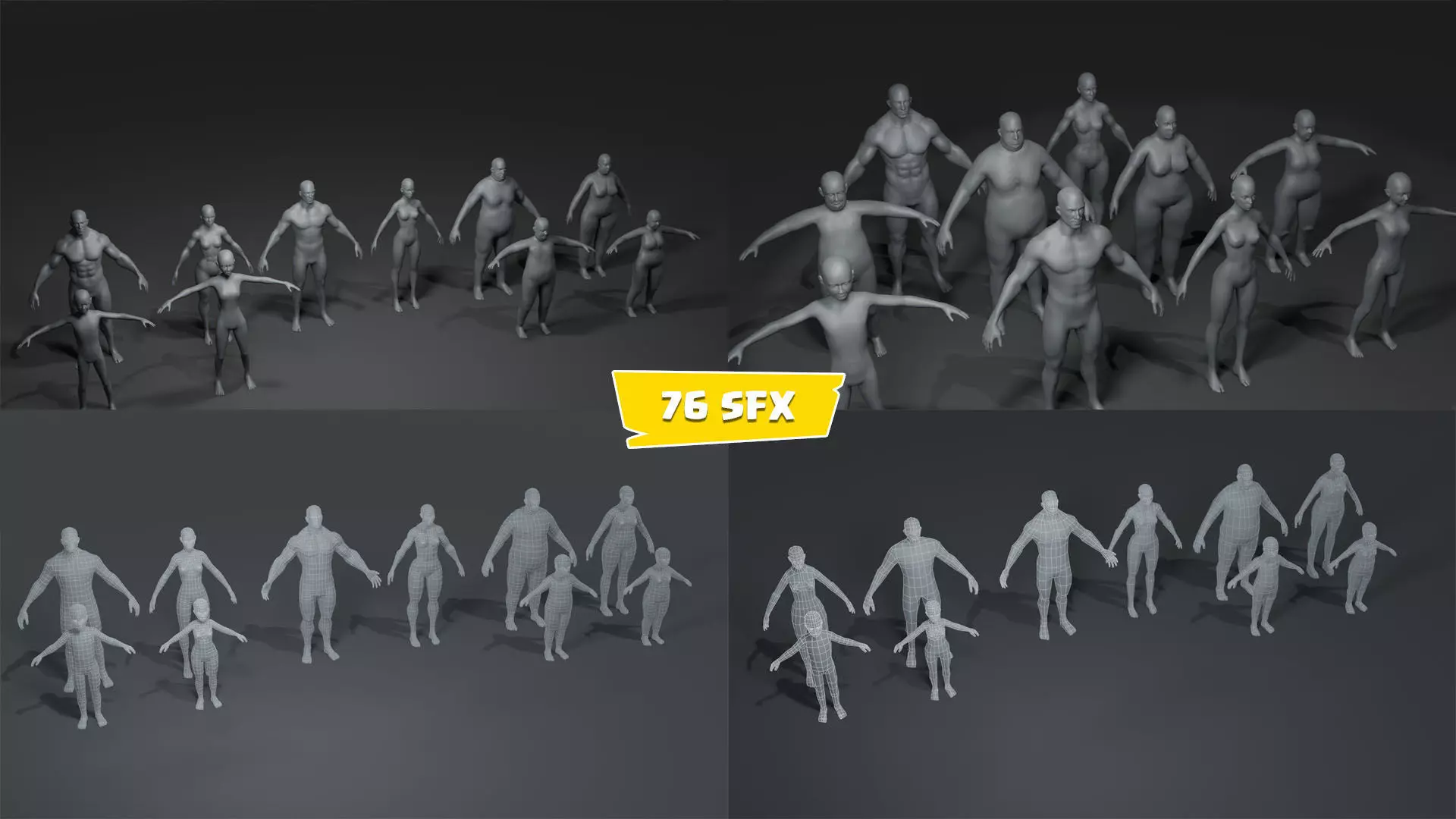 Human Body Base Mesh 40 Models Pack with 76 Sound Effects Low-poly 3D model_0