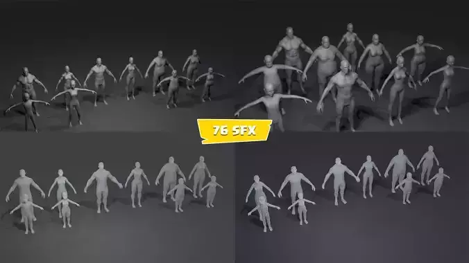 Human Body Base Mesh 40 Models Pack with 76 Sound Effects