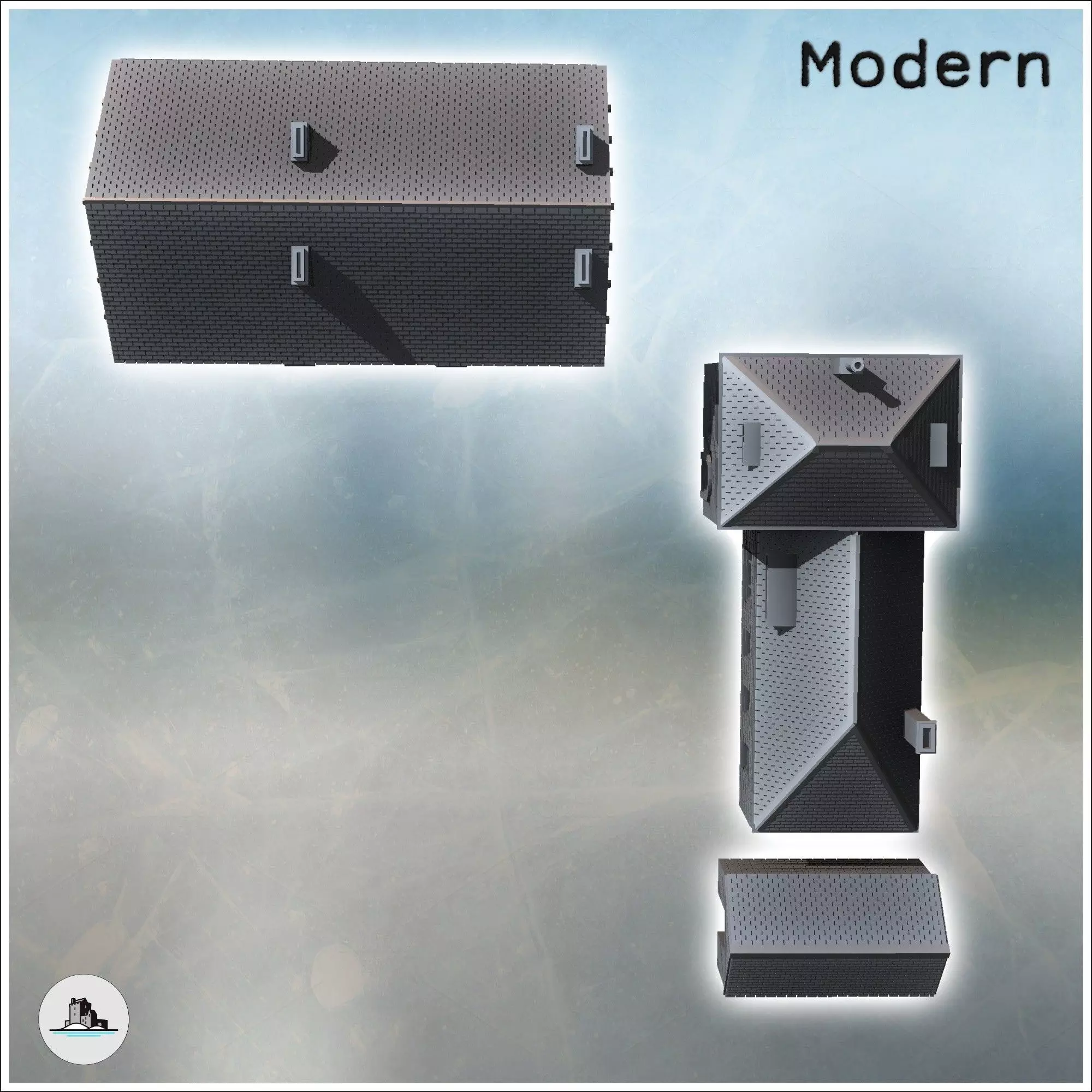 Set of modern houses with annex and fireplaces 6 - World War Two 3D print model_4