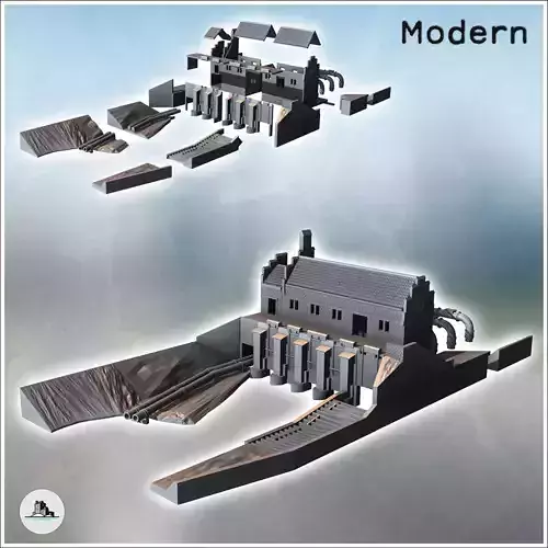 Pumping station with stone building and pumps Grave Netherlands 