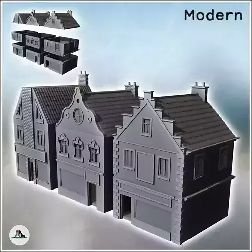 Set of Three Modern European Flemish Houses with Fireplace 10 - 