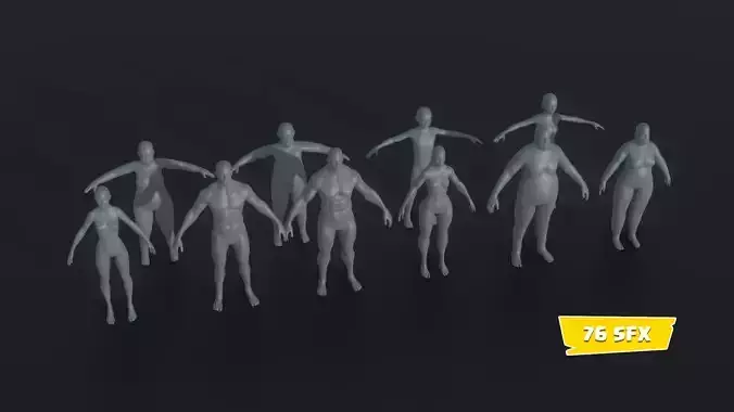 Human Body Base Mesh Animated 10 Models with 76 Sound Effects