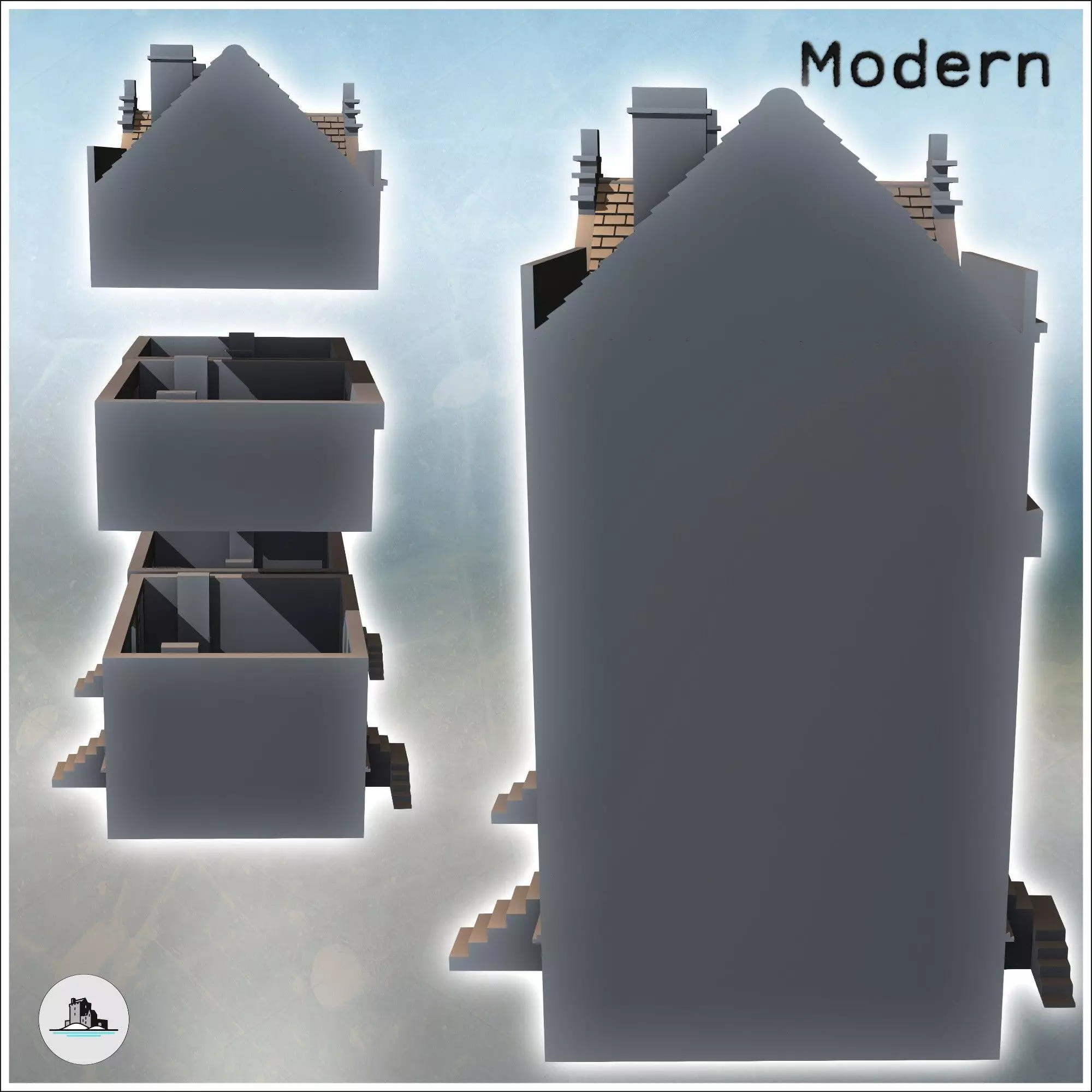Set of Two Modern Flemish Houses 15 - World War Two Second WWII 3D print model_2