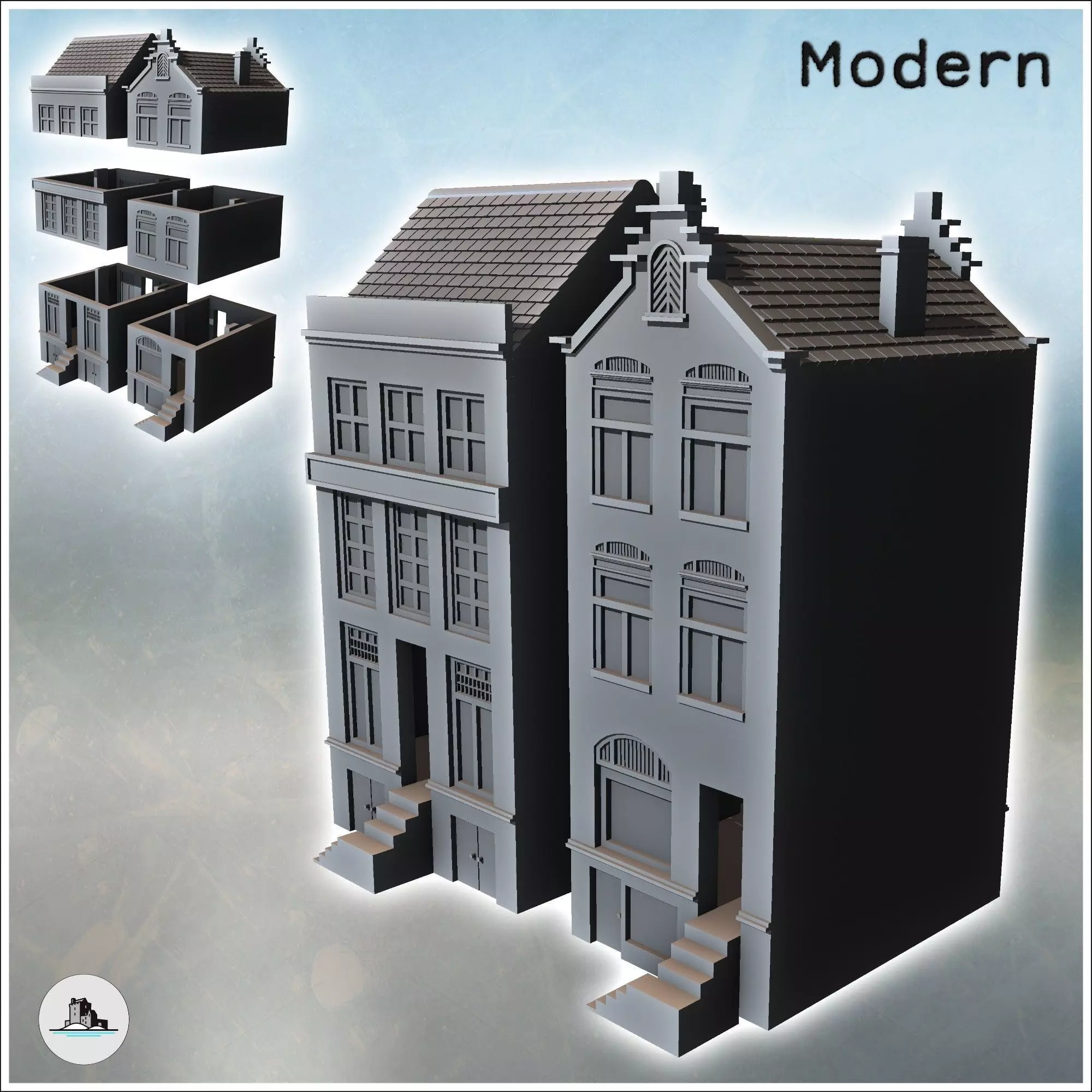 Set of Two Modern Flemish Houses 15 - World War Two Second WWII 3D print model_0
