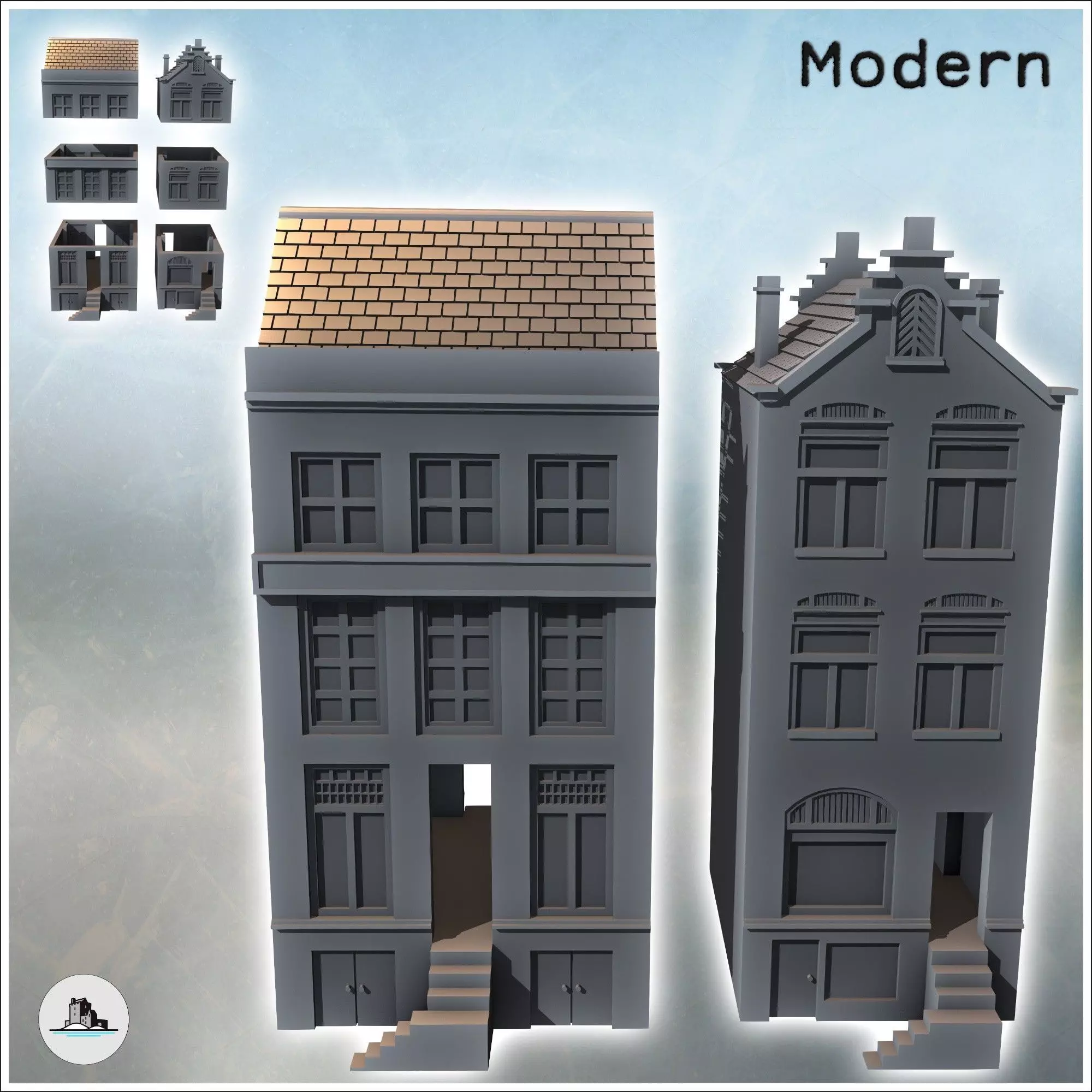 Set of Two Modern Flemish Houses 15 - World War Two Second WWII 3D print model_1