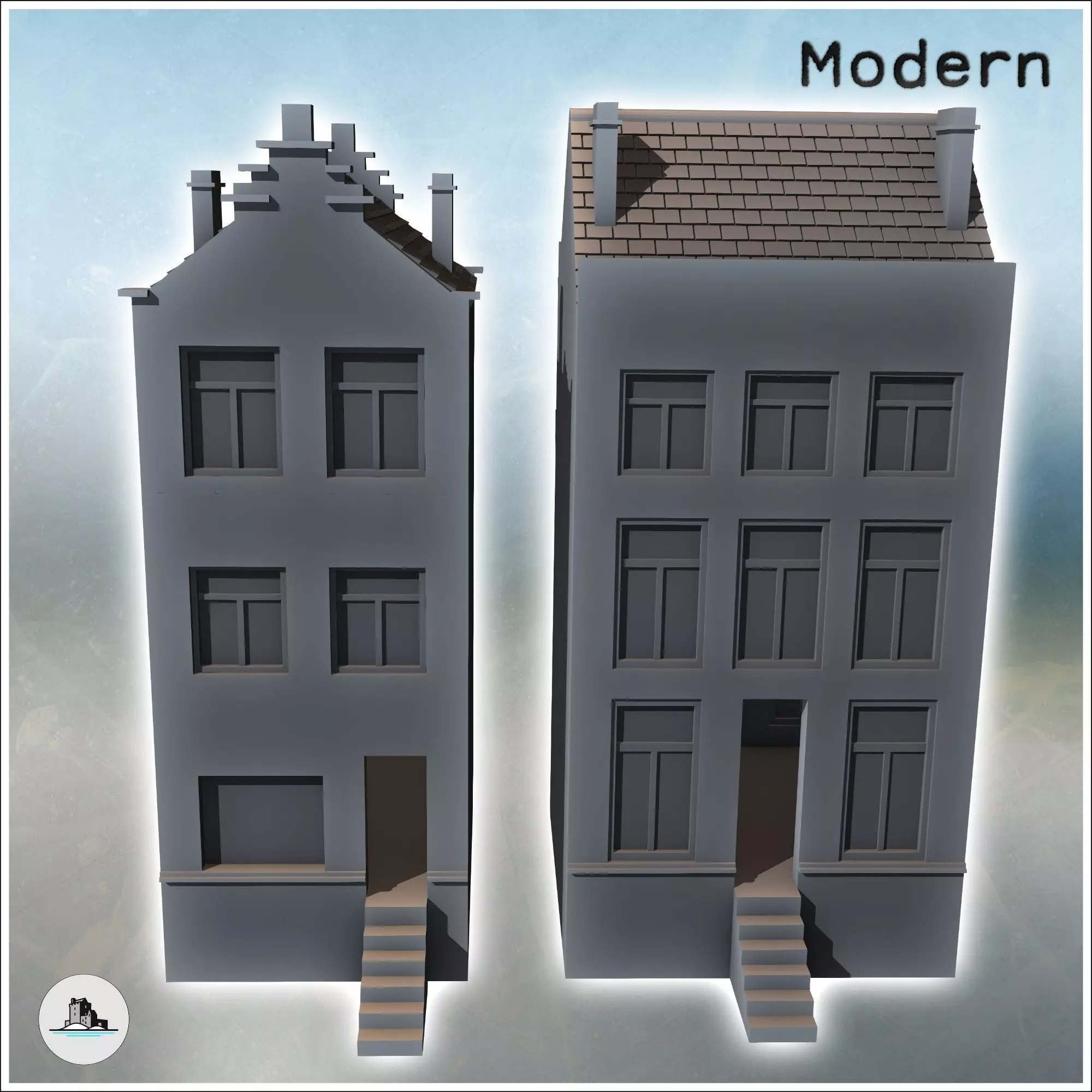 Set of Two Modern Flemish Houses 15 - World War Two Second WWII 3D print model_3