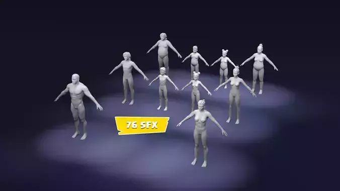 Stylized Human Body Base Mesh Pack with 76 Sound Effects