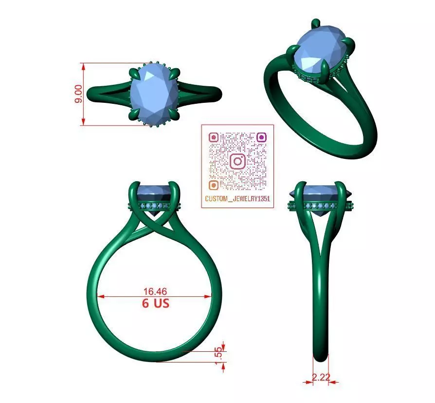 Oval Engagement Ring 3D print model_6