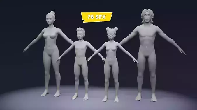 Stylized Human Body Base Mesh Pack Face Rig 76 Sound Effects
