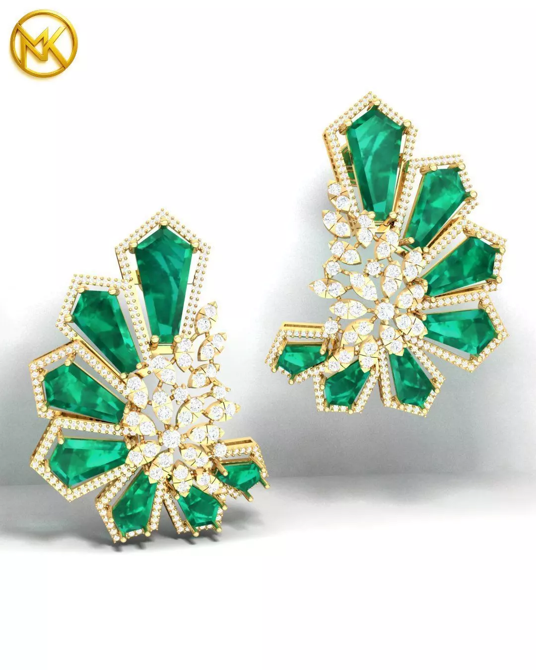 Haute Couture Emerald Cluster Earrings 3D print model_12