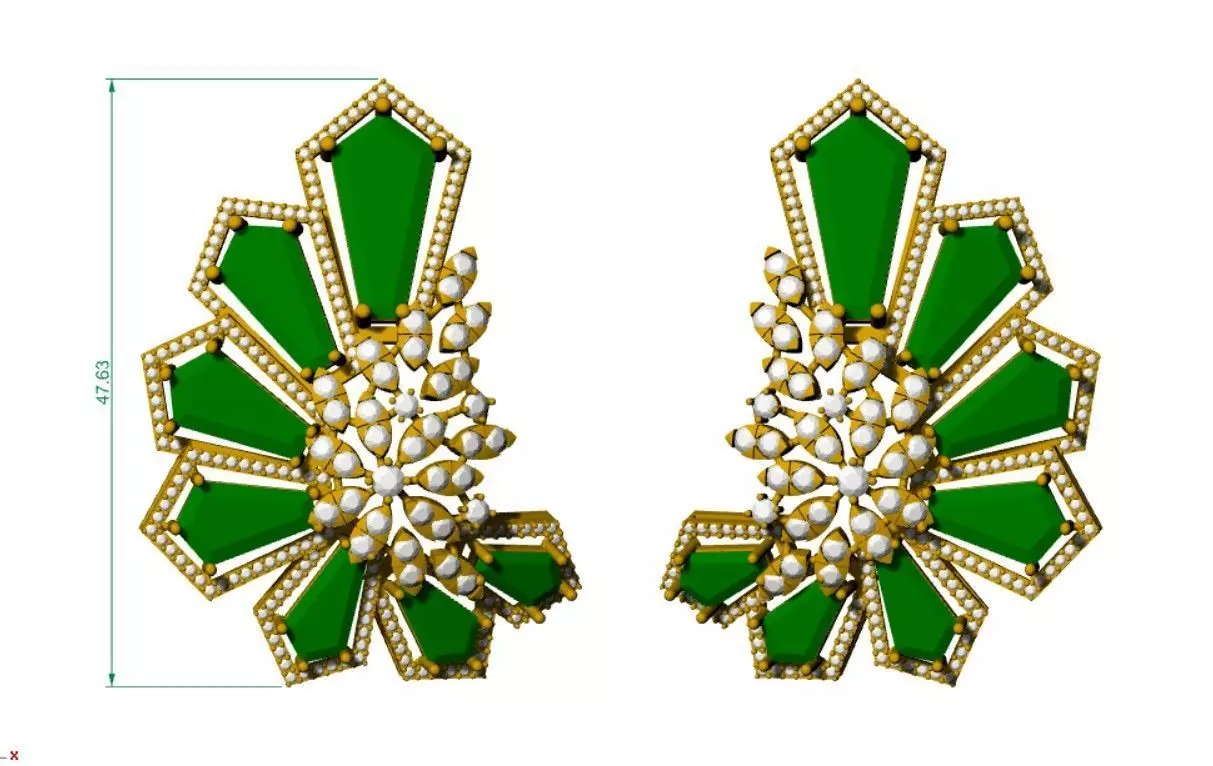Haute Couture Emerald Cluster Earrings 3D print model_9