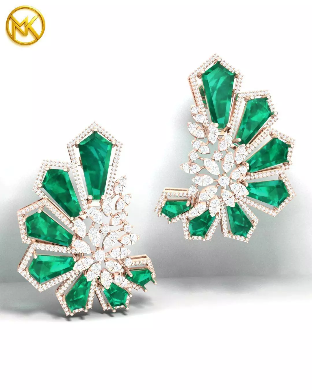 Haute Couture Emerald Cluster Earrings 3D print model_13