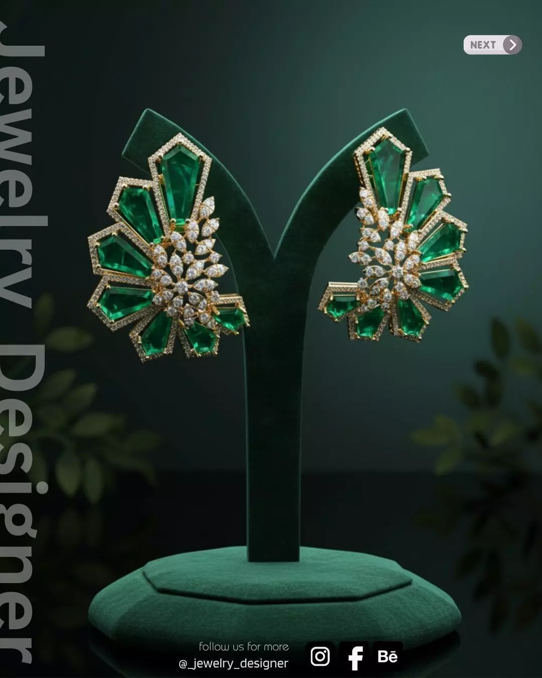 Haute Couture Emerald Cluster Earrings 3D print model_0